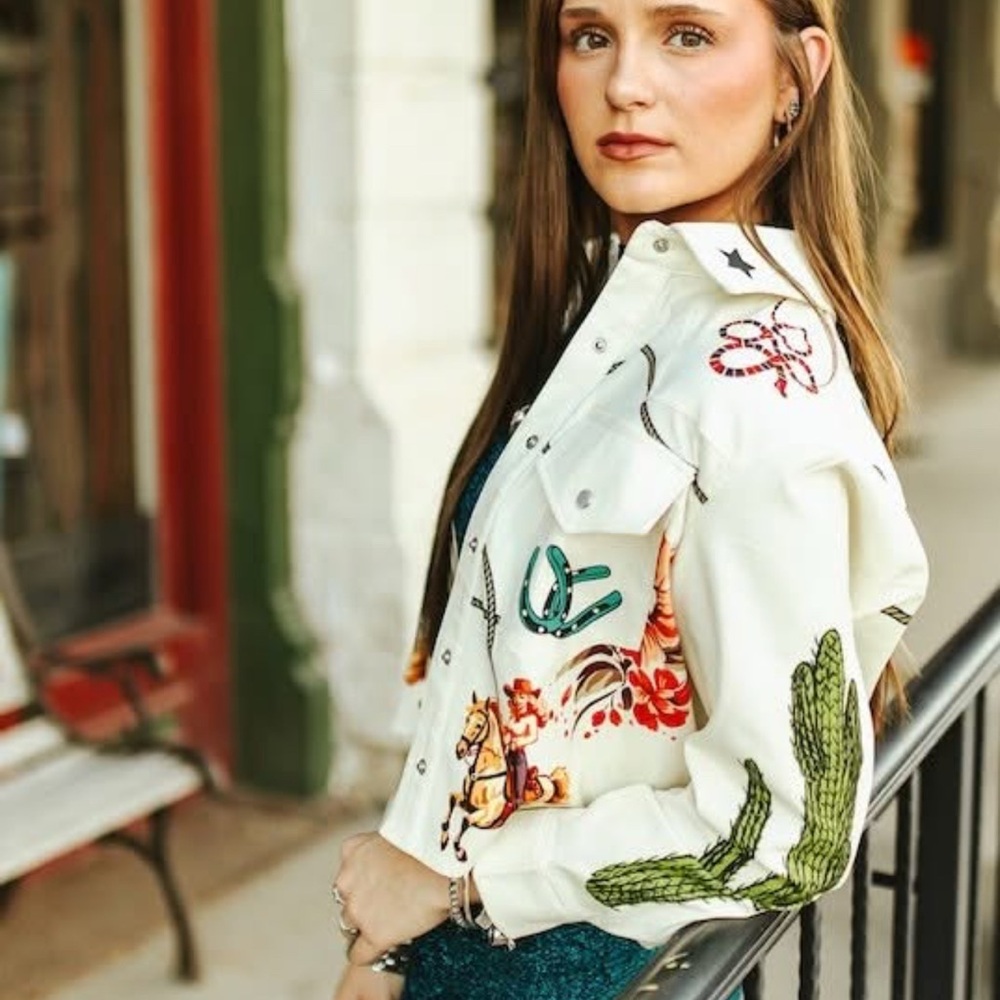 Beige Rodeo Cowgirl Cactus Printed